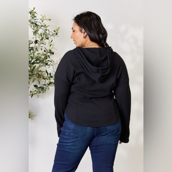 Culture Code Full Size Ribbed Zip Up Drawstring Hooded Jacket - Picture 8 of 12